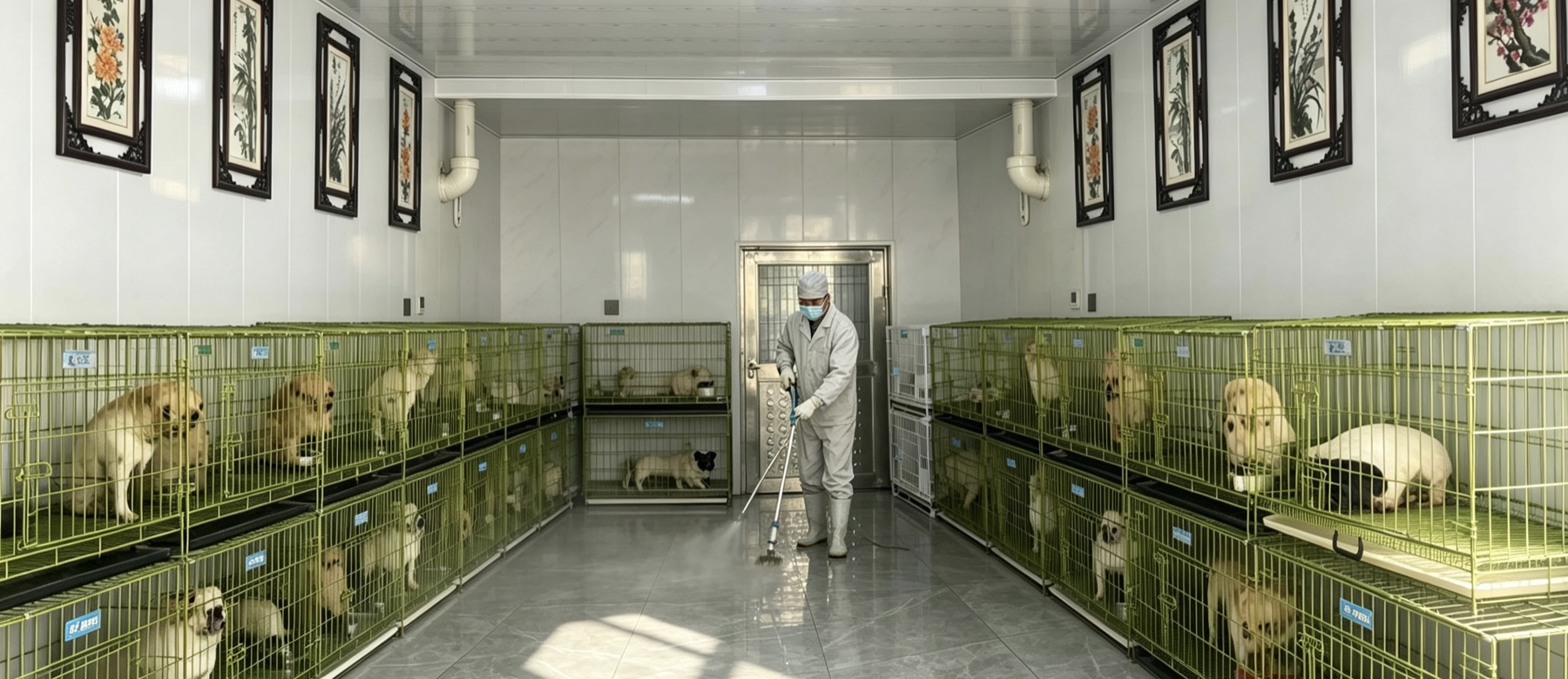 薇薇姐宠物犬繁殖场犬舍清洁日常实拍